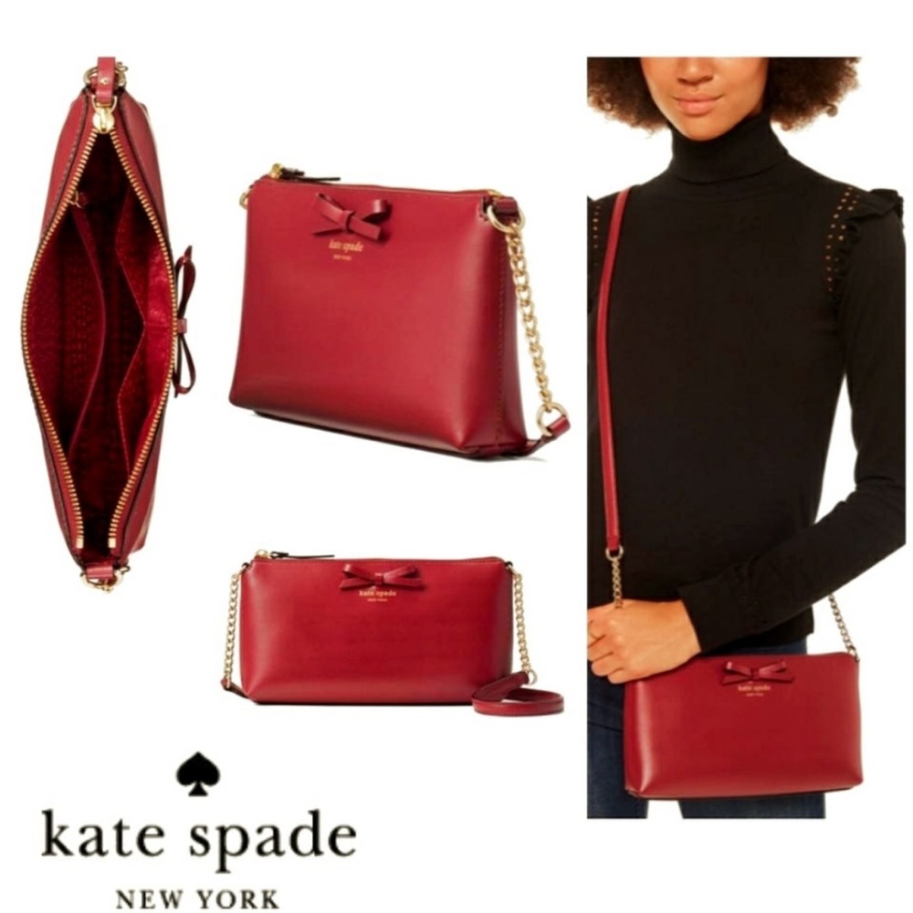 kate spade Red Sawyer Street Declan Leather Crossbody with Bow & Chain Strap